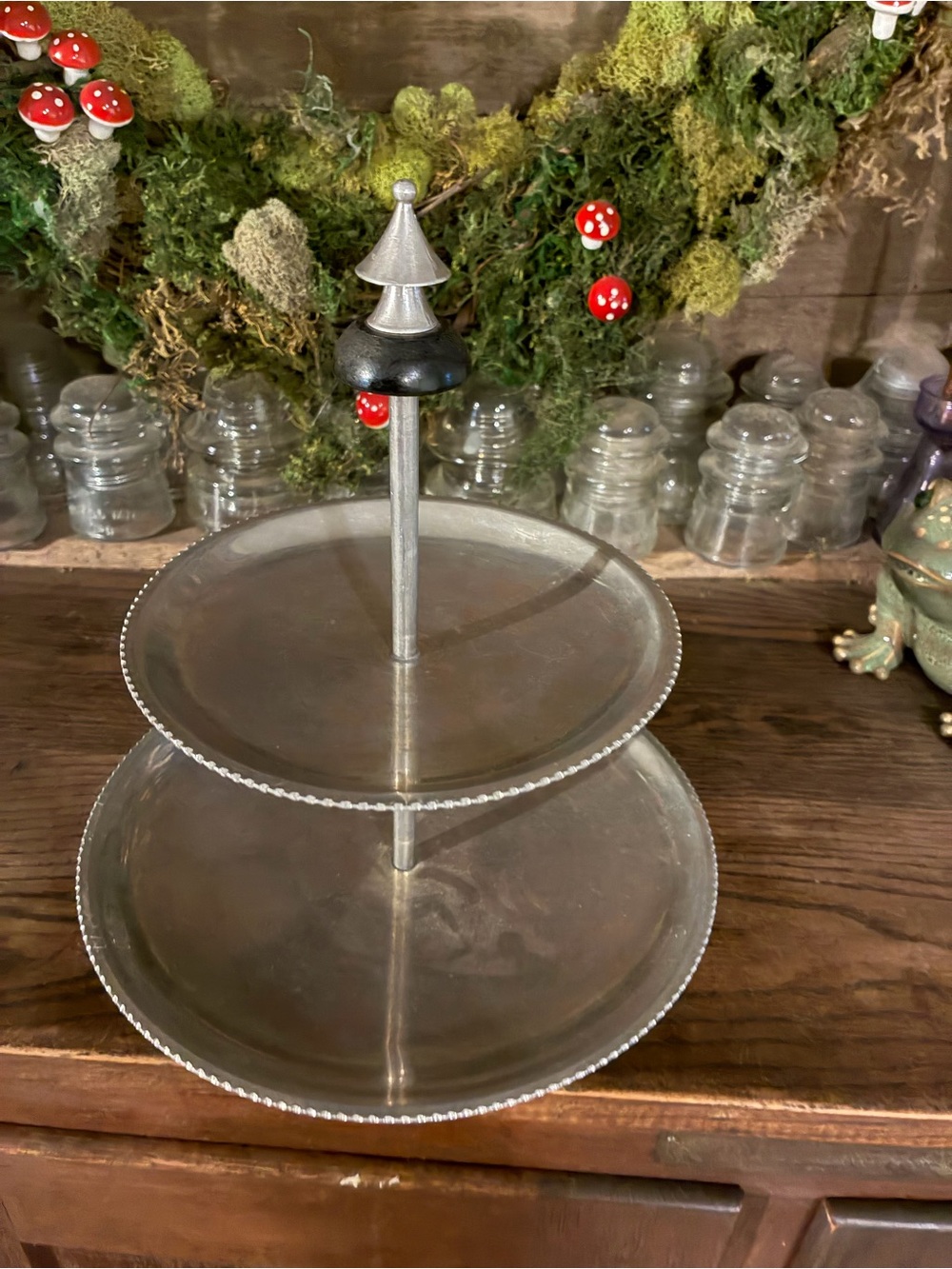 Two-Tier Metal Dessert Stand in Silver